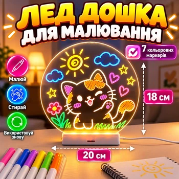 Круглий розвиваючий планшет LED дошки для малювання світлом набір для творчості різнокольоровий дитячий нічник DIY Lamp + фломастери ST805 7шт в комплекті