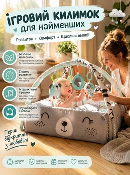 Розвиваючий килимок для немовлят з дугами та іграшками