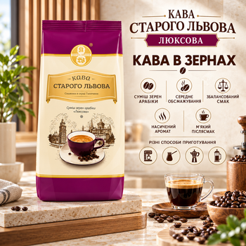 Кофе в зернах 1000 г Старого Львова Люксовая зерновой кофе смесь арабики средней обжарки насыщенный аромат сбалансированный вкус для кофемашины турки гейзерной кофеварки пуровера френч-пресса