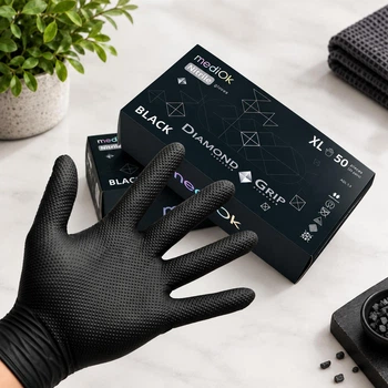 Перчатки MediOk Diamond Grip Black нитриловые неопудренные размер XL 50 шт чорные (Diamond Grip Black-XL)