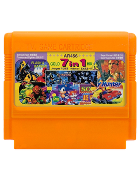 Збірник Ігор RMC Famicom Dendy 7 in 1 AR456 Somari, Captain Avengers, TMNT 4, Batman Flash, Super Spy Hunter, Contra 6, Robocop 1 90х TV Game Англійська Версія Тільки Картридж Б/У