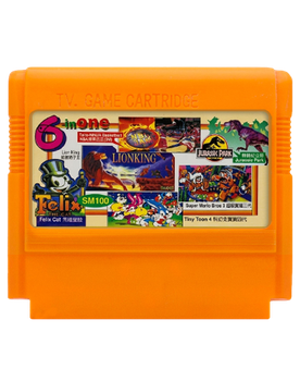 Збірник Ігор RMC Famicom Dendy 6 in 1 SM100 Lion King, Super Mario Bros 3, Tecmo NBA, Jurassic Park, Felix Cat, Tiny Toon 4 90х TV Game Англійська Версія Тільки Картридж Б/У