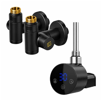 ТЕН для рушникосушки Onlyheat Agate Black Pro 0.6 кВт + крани під ТЕН Ideale Senso, чорний