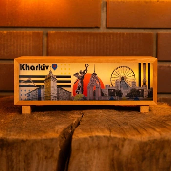 Ночник-панорама «Kharkiv Urban», лакированное дерево (LED, аккумулятор, USB Type-C)