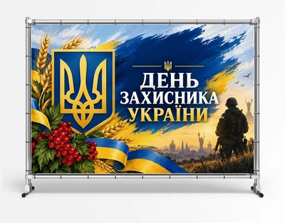 Баннер. День защитника Украины "Флаг. Трезубец. Калина" размер 2х3м. С люверсами.
