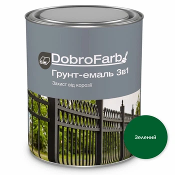 Ґрунт-емаль по металу DobroFarb 3 в 1 антикорозійна по іржі Зелена RAL 6005 0,8 кг
