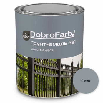 Ґрунт-емаль по металу DobroFarb 3 в 1 антикорозійна по іржі Сіра RAL 7046 2,8 кг