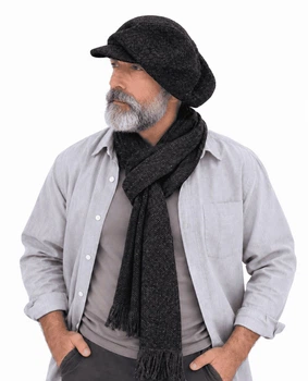 Чоловічий твідовий шарф темно-графітовий з бахромою Shlyapka (SC50752)