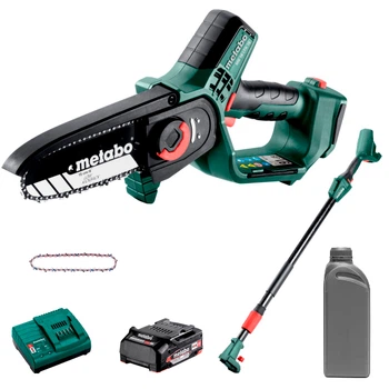 Акумуляторна ланцюгова пила Metabo MS 18 LTX 15 Super SET, 1x2.0 Ah, SC 36, телескопічна ручка, додатковий ланцюг, 1л мастила