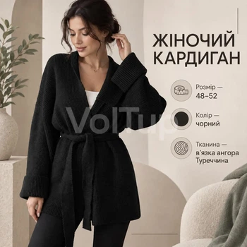 Короткий межсезонный кардиган черный размер 48–52, ткань вязка ангора