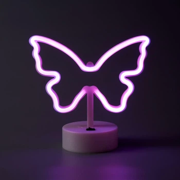 Ночник настольный Arnolux Бабочка LED розовый — неоновая подсветка, декоративный светильник, 1,7 Вт, USB