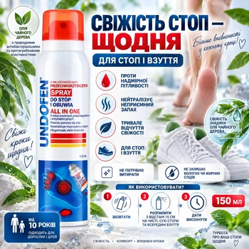 Противогрибковый спрей для ног Undofen All-One, 150 мл - эффективное средство от грибка и запаха