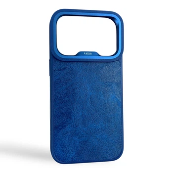 Чехол Kajsa Glamorous Crazy Horse для iPhone 17 Pro синий Blue Plus (MagSafe, металлическое кольцо камеры, премиум)