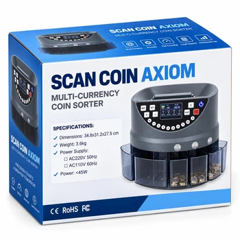 Пятикарманный Сортировщик Монет SCAN COIN AXIOM Счетчик Наличности с Результатами Количества и Суммы по Каждому Номиналу