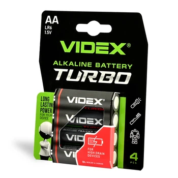 Батарейка лужна Videx LR6/AA Turbo 4шт BLISTER VIDEX (27020-000)