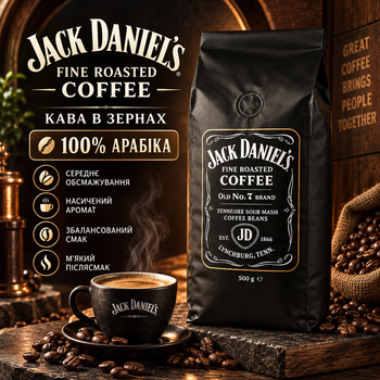 Кофе в зернах 500 г 100% арабика Jack Daniel's Fine Roasted Coffee средней обжарки зерновой кофе с кофеином для кофемашины турки гейзерной кофеварки френч-пресса вакуумная упаковка