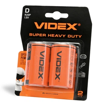 Батарейка сольова VIDEX R20P/D 2шт BLISTER VIDEX (28590-000)