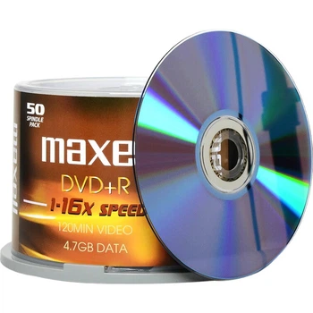 DVD+R диски Maxell, записываемые диски, чистые диски, скорость 16x, емкость 4,7 ГБ, серия «Офис», желто-черные полосы, 50 штук в упаковке.