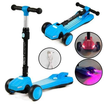 Самокат триколісний "Best Scooter", світло, дим (блакитний) (202700)