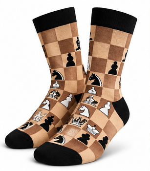 Шкарпетки унісекс високі з шаховим принтом Chess, чоловічі та жіночі, бежево-коричневі, розмір 36–44