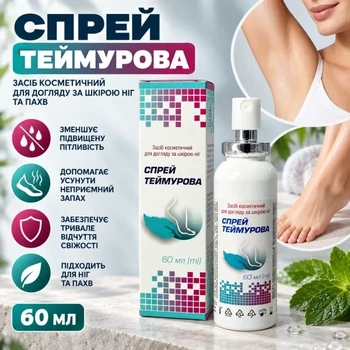 Теймурова спрей 60 мл проти підвищеної пітливості для ніг та пахв при гіпергідрозі Мікрофарм