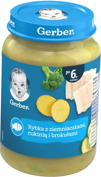 Пюре рибно-овочеве Gerber Стерилізоване Риба з картоплею, цукіні та броколі для дітей із 6 місяців 190 г (7613033731198)