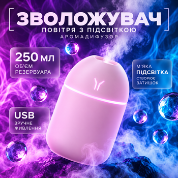 Увлажнитель воздуха с подсветкой аромадифузор портативный увлажнитель воздуха в машину ароматический диффузор USB ночник в детскую ночник аромадифузор Humidifier 250ml Pink Hofmy QQ-18