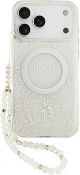 Чохол для смартфона Guess IML Flowers Allover Electroplated with Pearl Strap MagSafe для Apple iPhone 18 Pro Max / Apple iPhone 17 Pro Max White (3666339673468)