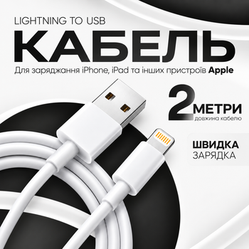 Кабель для зарядки iPhone apple lightning быстрая зарядка iPad Data Cable fast charge с разъемом Apple Lightning to USB зарядка 2м