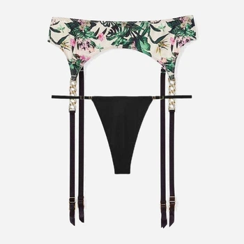 Комплект жіночої білизни (трусики-стрінги + пояс для панчох) Victoria's Secret 394007208 L Чорний/Зелений (1159864248)