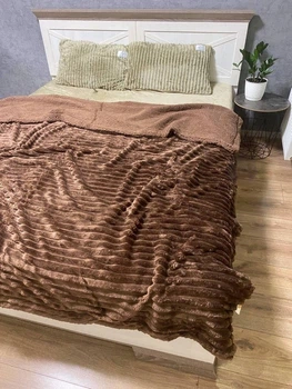 Теплый велюровый плед-покрывало Шарпей на овчинке полуторного размера 160x220 (коричневый) (WOOLL436)