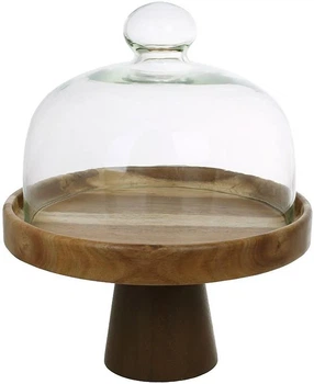 Блюдо для торта из акации Wooden Rock со стеклянной крышкой Ø20х24 см