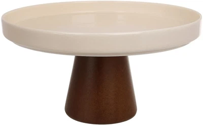 Блюдо-подставка фарфоровая для десертов Natural Serving на деревянной ножке Ø21 см кремовая