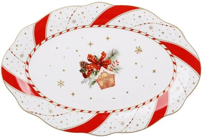 Блюдо овальное фарфоровое Christmas Ribbon 31х21 см рождественское