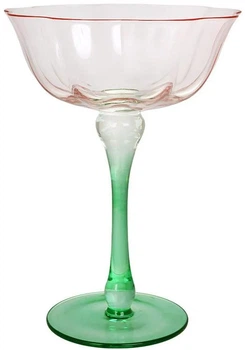 Келихи для шампанського скляні Flower Glass 6х250 мл рожеві з зеленим