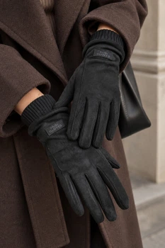 Рукавички жіночі замшеві на флісі сенсорні чорного кольору GLOVES размер 6.5 (218932)