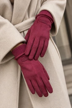 Рукавички жіночі замшеві на флісі сенсорні бордового кольору GLOVES размер 8.5 (218933)