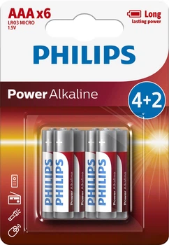 Батарейки Philips Power Alkaline LR03 AAA 1.5 В 4+2 шт. (8712581605643)