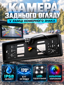 Рамка для номера со встроенной камерой заднего вида, камера и авторамка с LED подсветкой угол обзора 170° Euromax