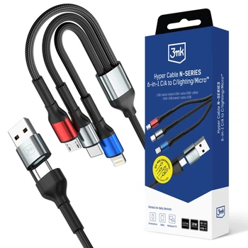 Кабель 3mk Hyper Cable N-SERIES 6 in 1 USB-C / USB-A to USB-C / Lightning / Micro 1.2m QC 3.0 18W Black (5903108685252)
