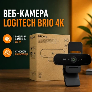 Якісна веб-камера Logitech Brio на 8,0 Мп 4K Ultra HD при 30 кадрах/с з мікрофоном і USB-живленням, Web-камера Business Graphite для стріму блогерам і бізнесу