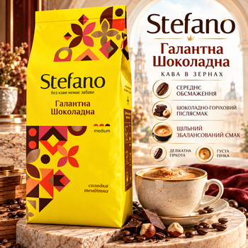 Шоколадный кофе в зернах Stefano Галантная Шоколадная 920 г смесь арабики робусты средней обжарки зерновой с ароматом трюфеля ореховым послевкусием без выраженной кислинки