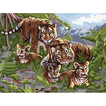 Картина Danko Toys для малювання за номерами Сім'я тигрів 30х40 (KpNe-03-06)