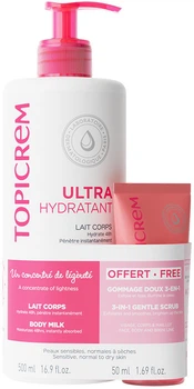 Zestaw Topicrem Ultra-Hydratant Mleczko do ciała 500 ml + Peeling do twarzy i ciała 50 ml (3700281705980)