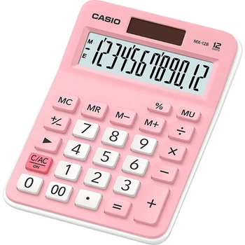 Калькулятор Casio MX-12B для початкової школи для учнів четвертого, п'ятого та шостого класів, спеціалізований для учнів, маленький милий калькулятор без мови, сонячне та подвійне джерело живлення, рожевий