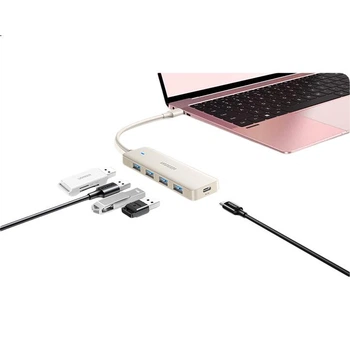 USB-концентратор UGREEN 3.0, высокоскоростной 4-портовый разветвитель, многофункциональная док-станция для расширения возможностей компьютеров, удлинительный кабель-адаптер, 0,15 метра, цвет «Молочный чай».
