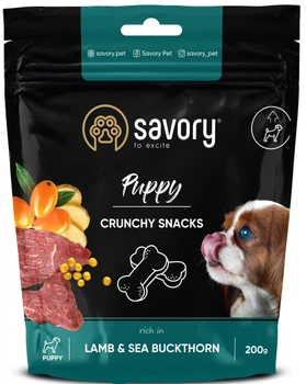 Chrupiące przysmaki Savory dla zdrowego wzrostu szczeniąt jagnięcina i rokitnik 200 g (31379) (4820232631379)