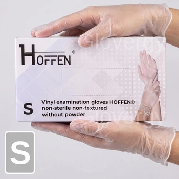 Перчатки виниловые Hoffen, прозрачные, размер S, 100 шт.