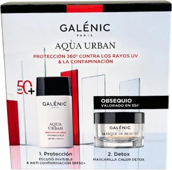 Zestaw do pielęgnacji twarzy Galenic Serum Aqua Urban Invisible Shield SPF50+ 40 ml + Maseczka Heat Detox 15 ml (3282779266987)