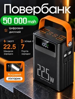 Павербанк 50000 mAh з швидкою зарядкою TUGII POWER BANK Soonest Fast Charging пауербанк, павер банк, умб, powerbank Fast Type-C In /Out: 4 USB 5V/2A повербанк для роутера 50000 Чорний